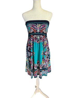 Feathers women's bohemian style strapless tube top dress with paisley print L